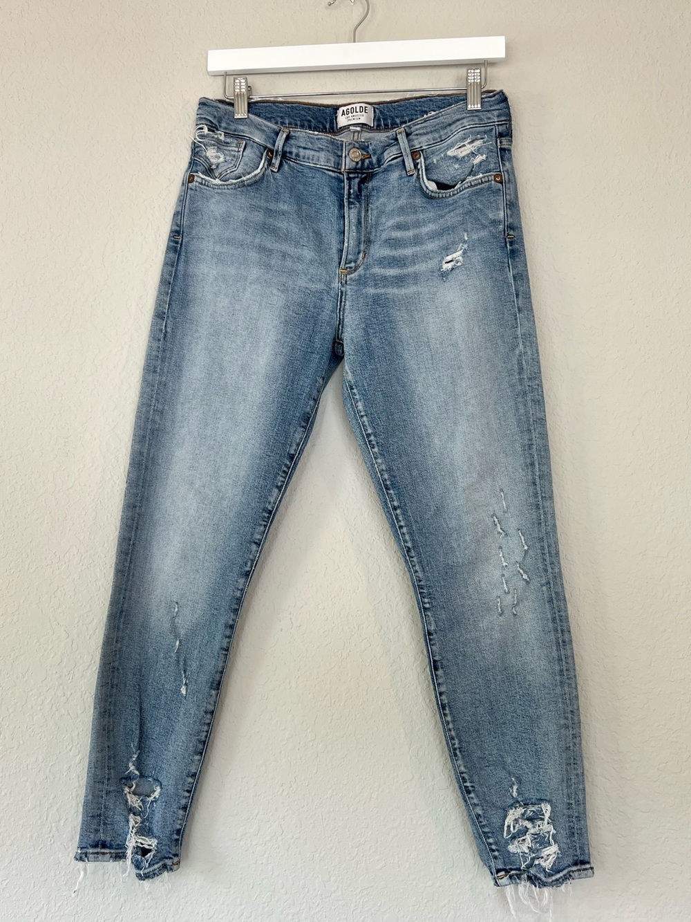 Agolde Sophie Distressed Raw Hem LSkinny Ankle Stretch Jeans 29 Revolve
